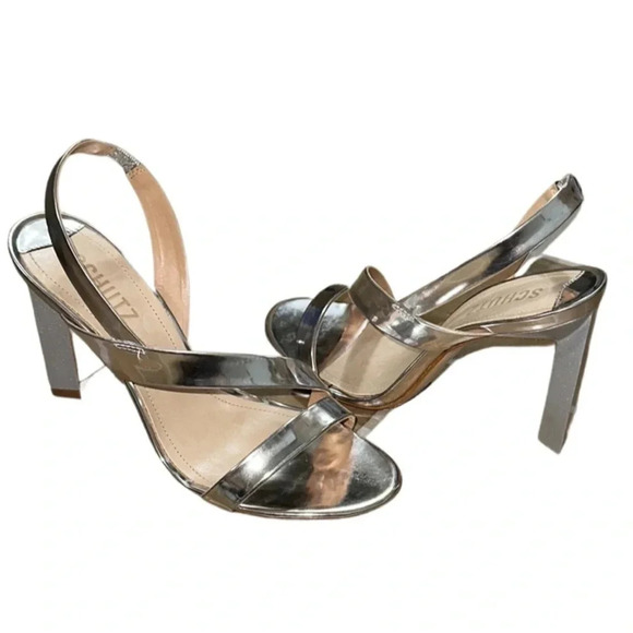 Schutz Kelly Metallic Silver Slingback Heels Size 7.5 - Picture 3 of 7